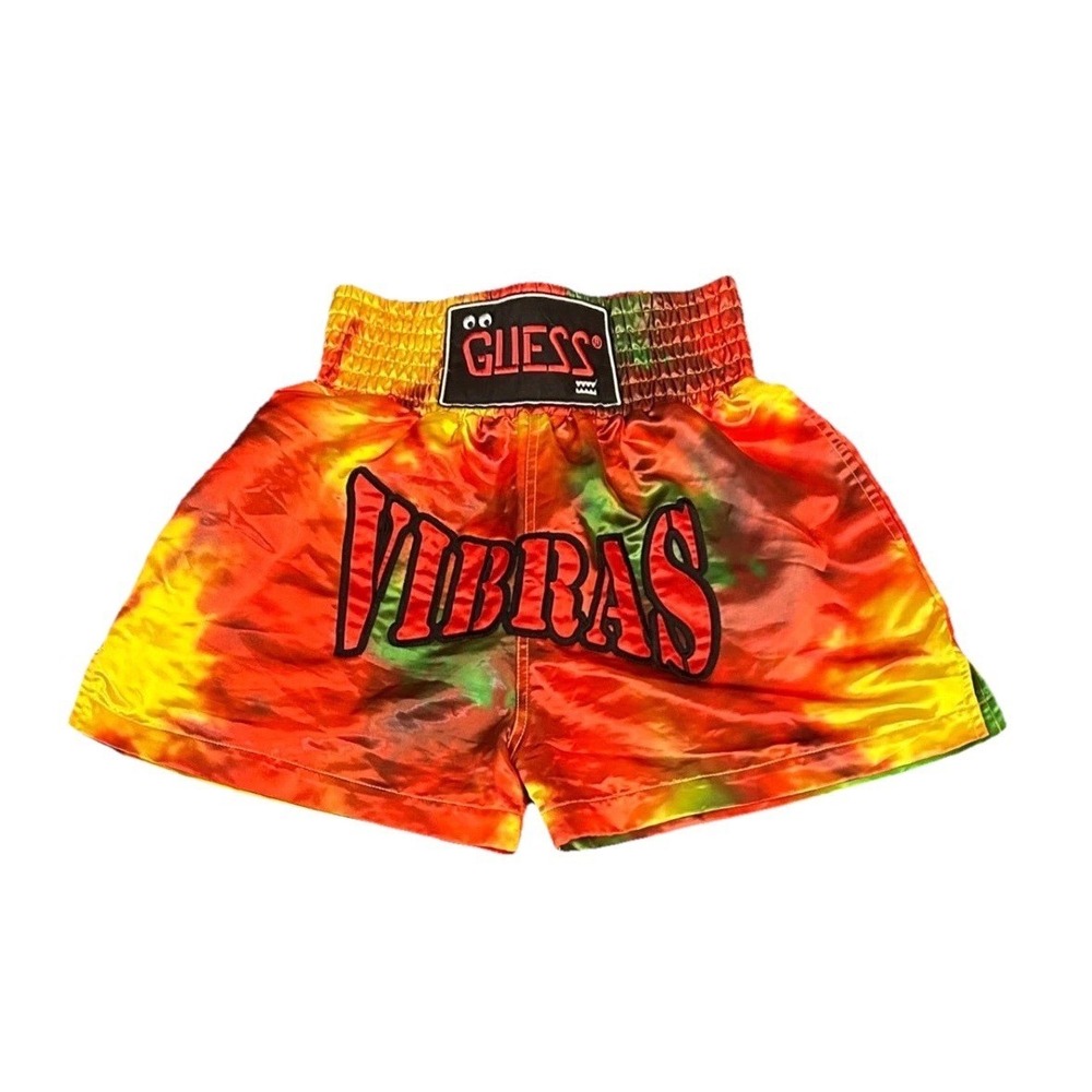 GUESS x J Balvin Vibras Tie Dye Boxing Shorts Red Yellow Green Satin Small
